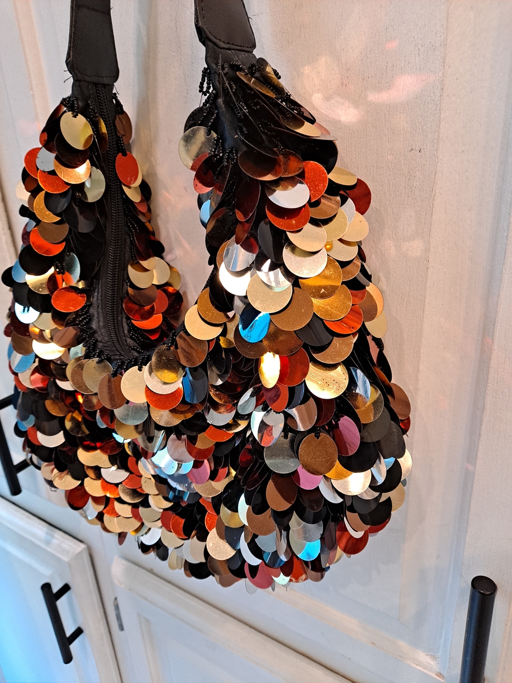 Vintage Y2k Bling Multicolor Paillette Sequin Slouchy Crescent Shimmery Hobo Bag - Picture 2 of 13